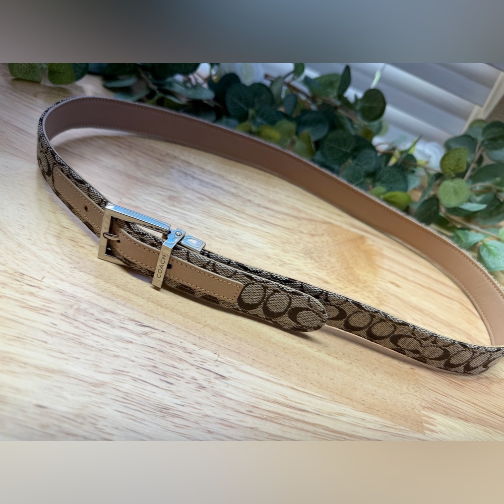 Coach Tan and Brown Signature Belt
